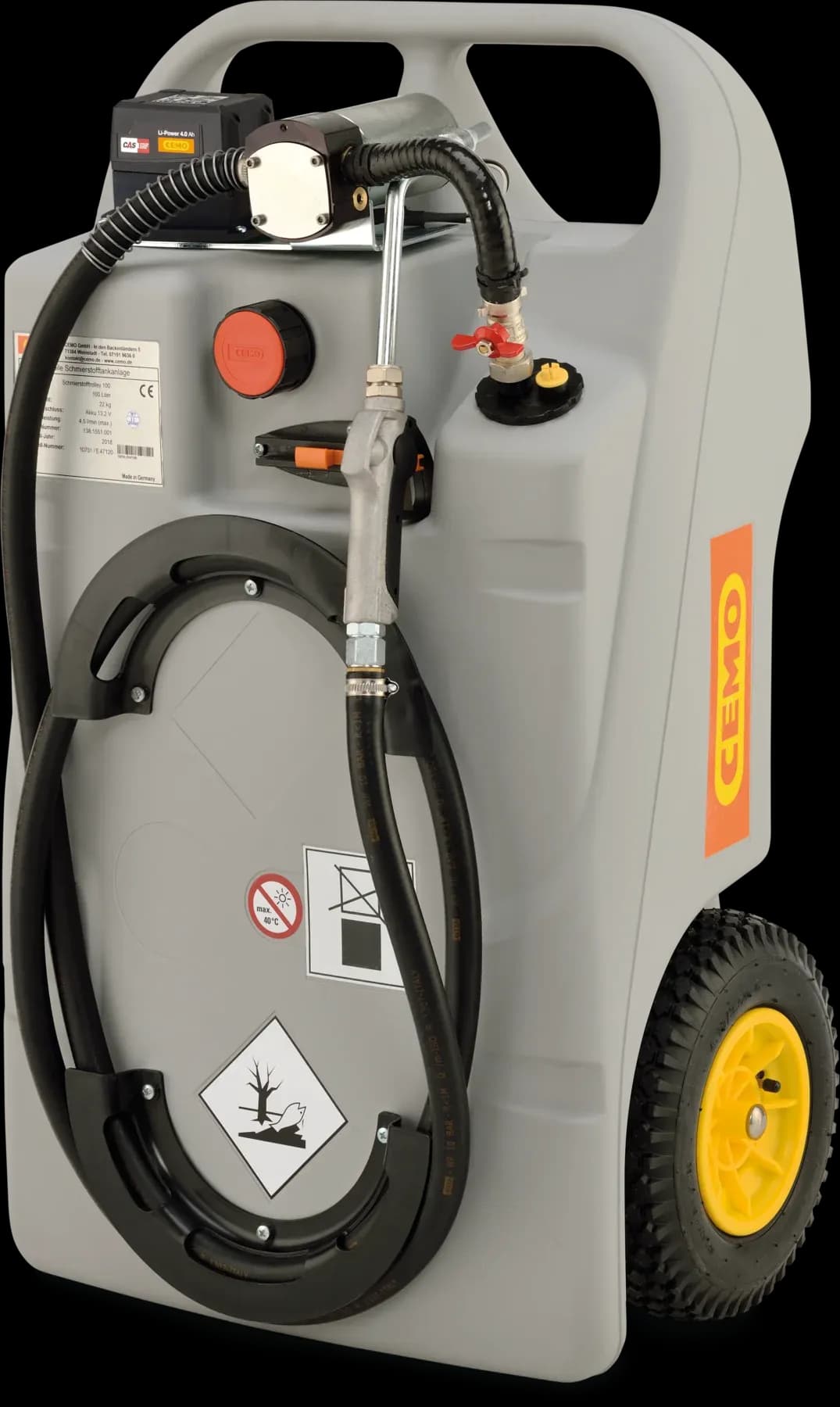 CEMO smeermiddelwagen 100 L CAS, zonder lader en accu