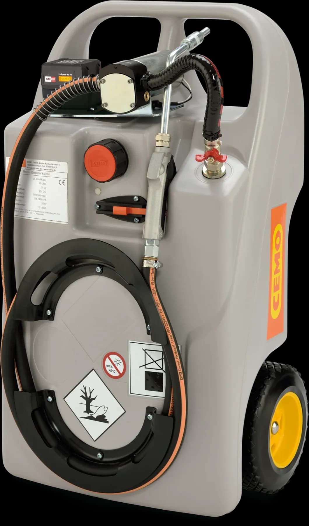 Chariot à lubrifiants CEMO 60 L CAS, sans chargeur ni batterie
