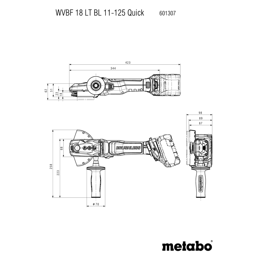 WVBF 18 LT BL 11-125 Quick (601307840) Amoladora angular de cabeza plana de batería 7