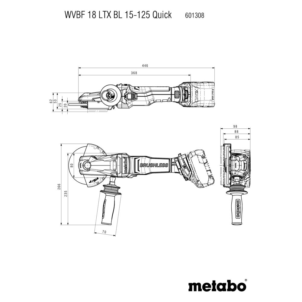 WVBF 18 LTX BL 15-125 Quick (601308840) Amoladora angular de cabeza plana de batería 8