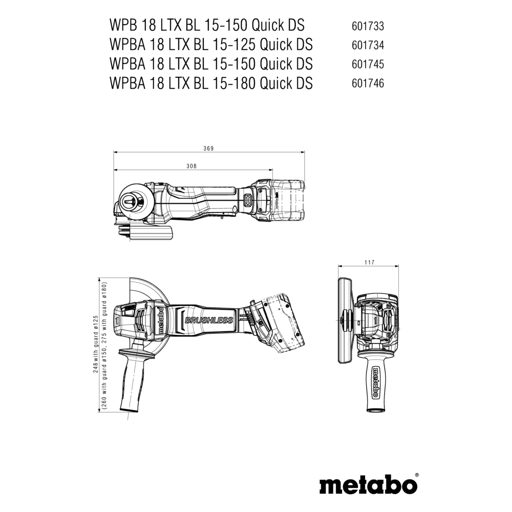WPBA 18 LTX BL 15-150 Quick DS (601745840) Amoladora angular de batería 6