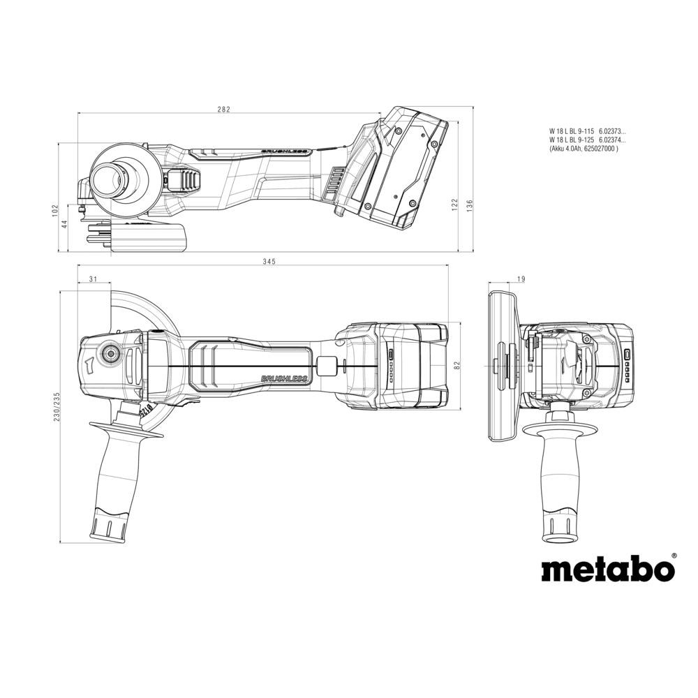 Szlifierka kątowa akumulatorowa W 18 L BL 9-115 (602373840) 4
